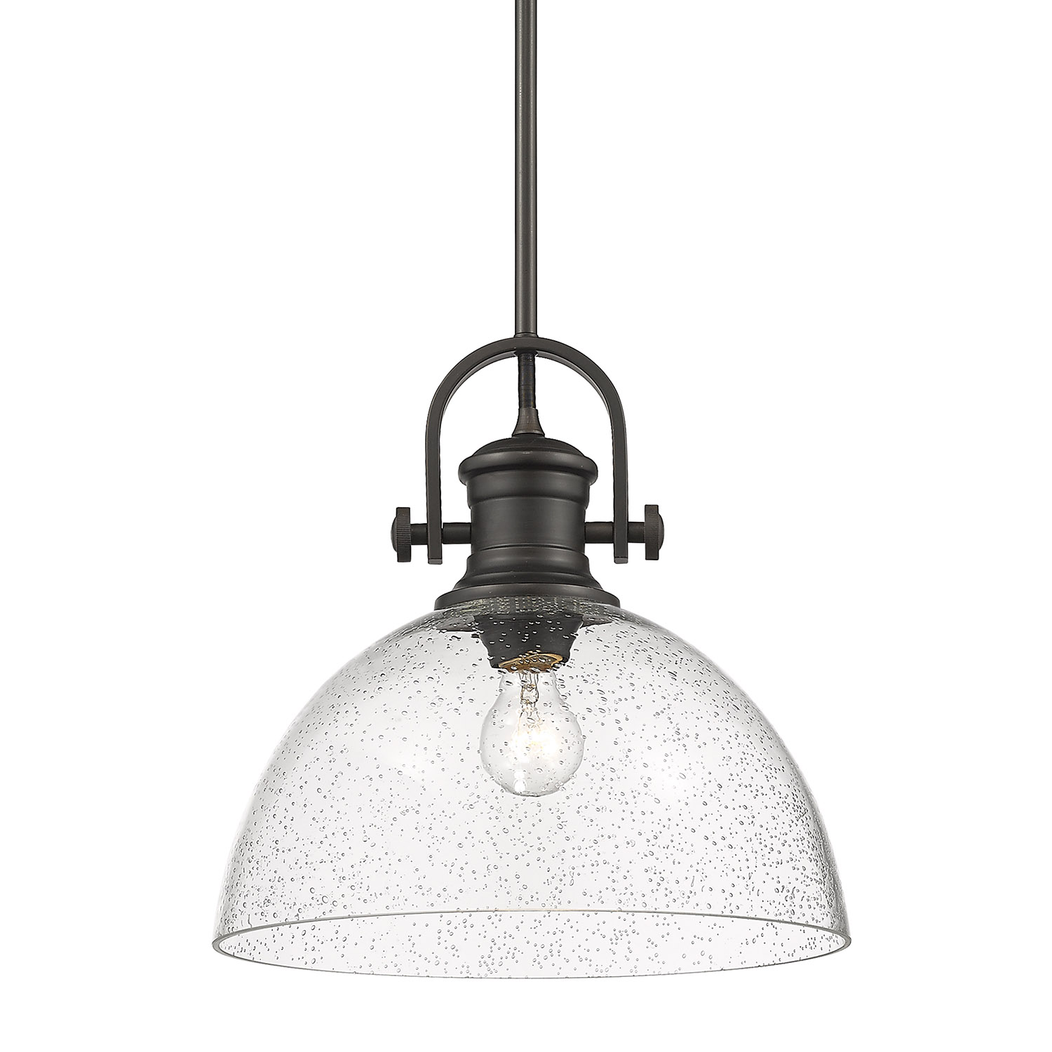 Golden Lighting-3118-L RBZ-SD-Hines - 1 Light Pendant-13.13 Inches Tall and 13.5 Inches Wide Rubbed Bronze Seeded Black Finish